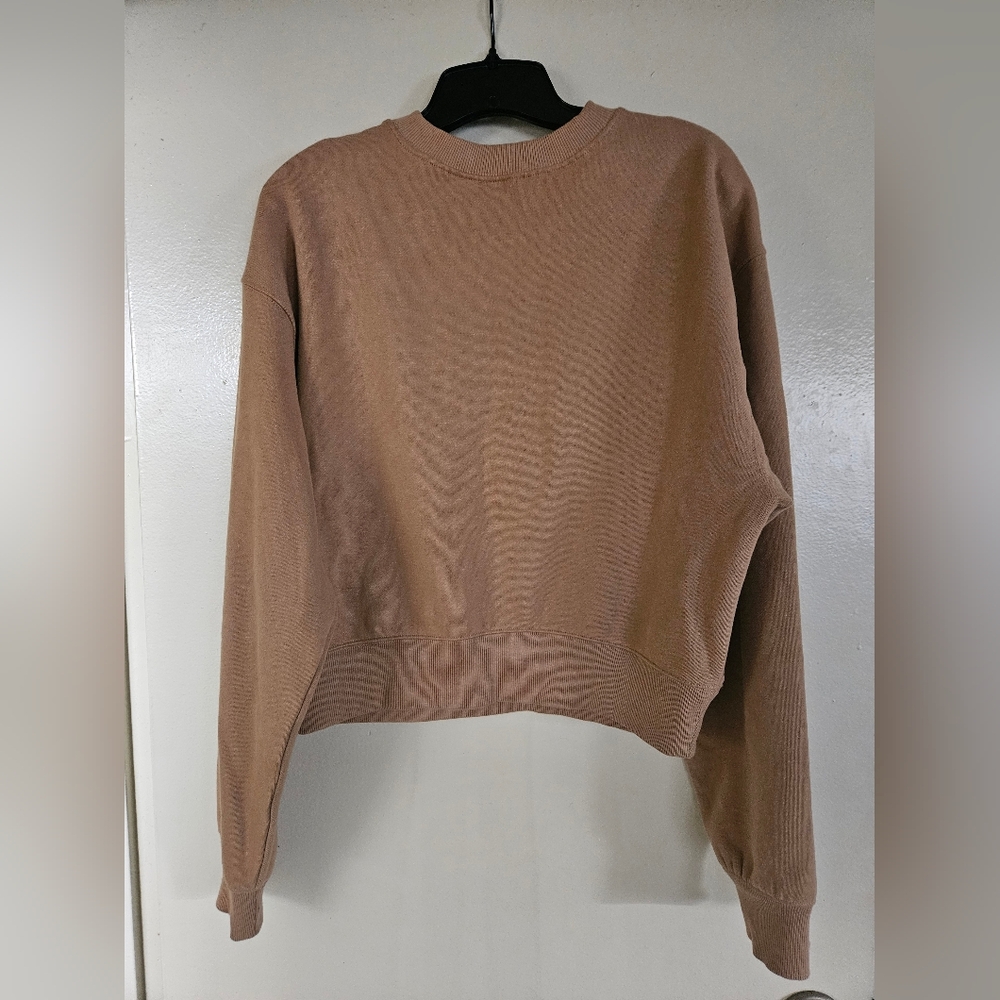 Express Crew Neck Banded Bottom Cropped Sweatshirt - Camel - Size M - Picture 6 of 6